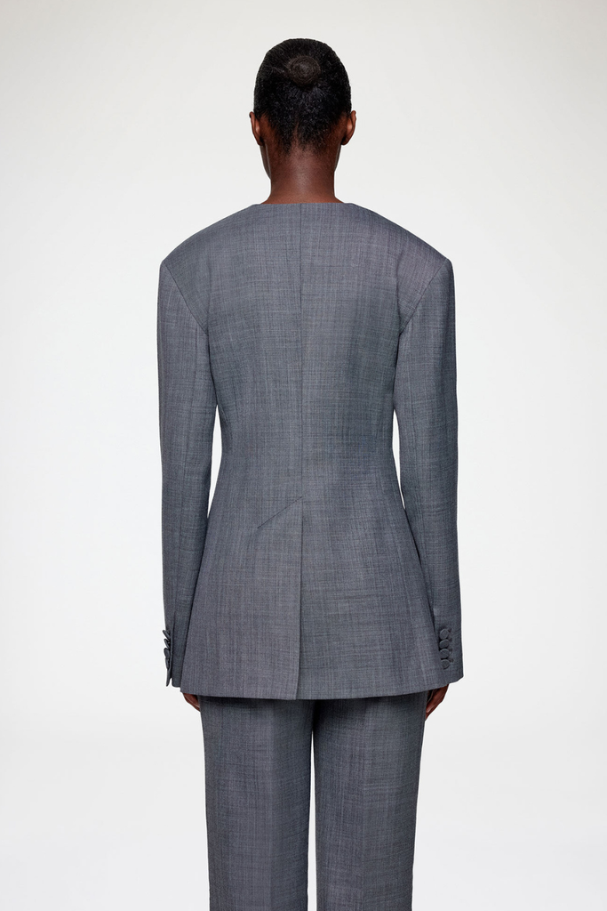 Wool Melange Suiting Long Button Blazer A1020052 - Phantom - GANNI