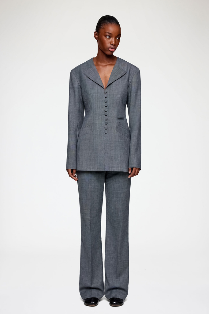Wool Melange Suiting Long Button Blazer A1020052 - Phantom - GANNI