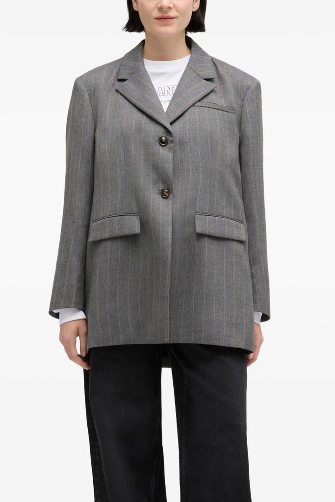 Wool Stripe Blazer A1020040 - Pewter Melange - GANNI
