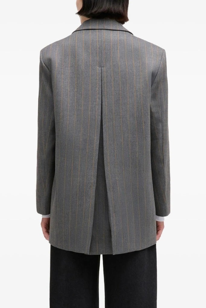 Wool Stripe Blazer A1020040 - Pewter Melange - GANNI