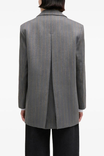 Wool Stripe Blazer A1020040 - Pewter Melange - GANNI
