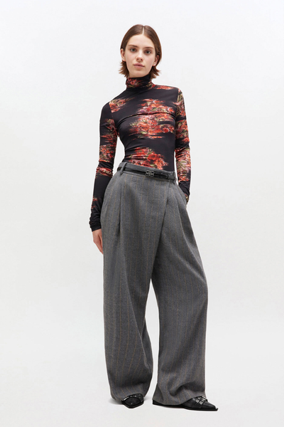 Wool Stripe Mid Waist Pants - Pewter - GANNI