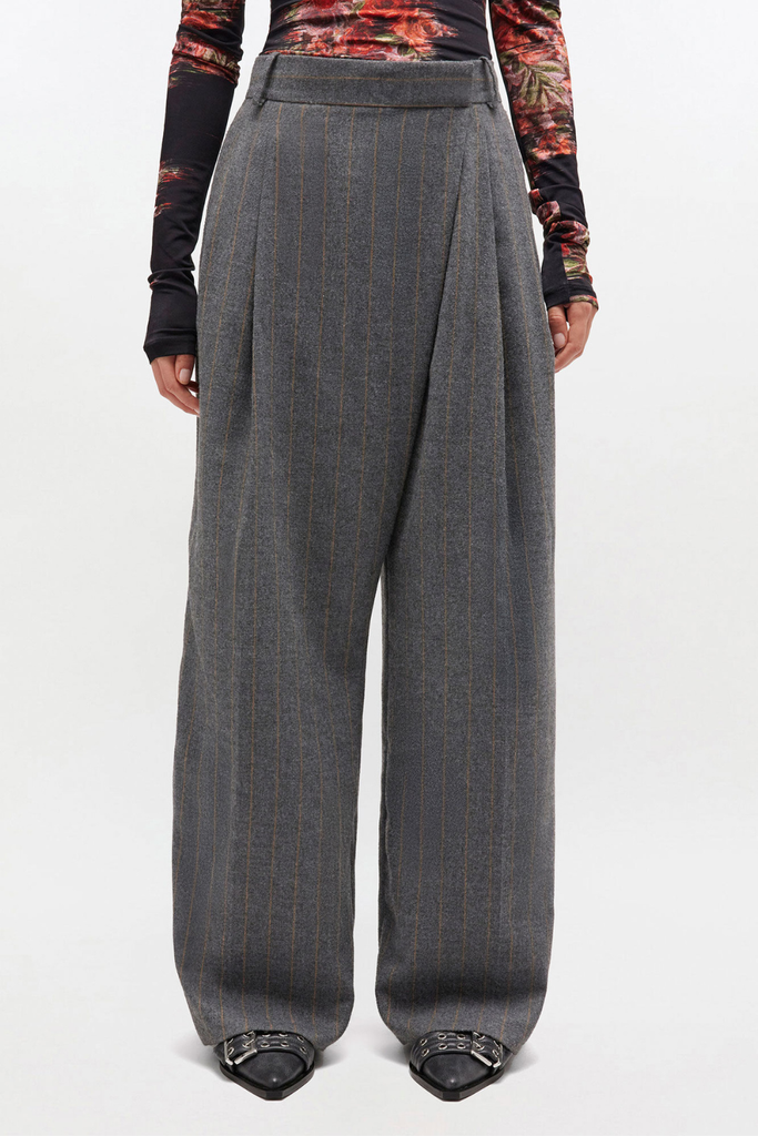 Wool Stripe Mid Waist Pants W0761 - Pewter - GANNI