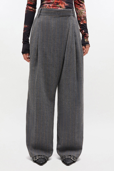 Wool Stripe Mid Waist Pants - Pewter - GANNI