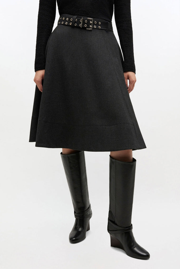 Wool Suiting Knee Length Wrap Skirt - Phantom - GANNI