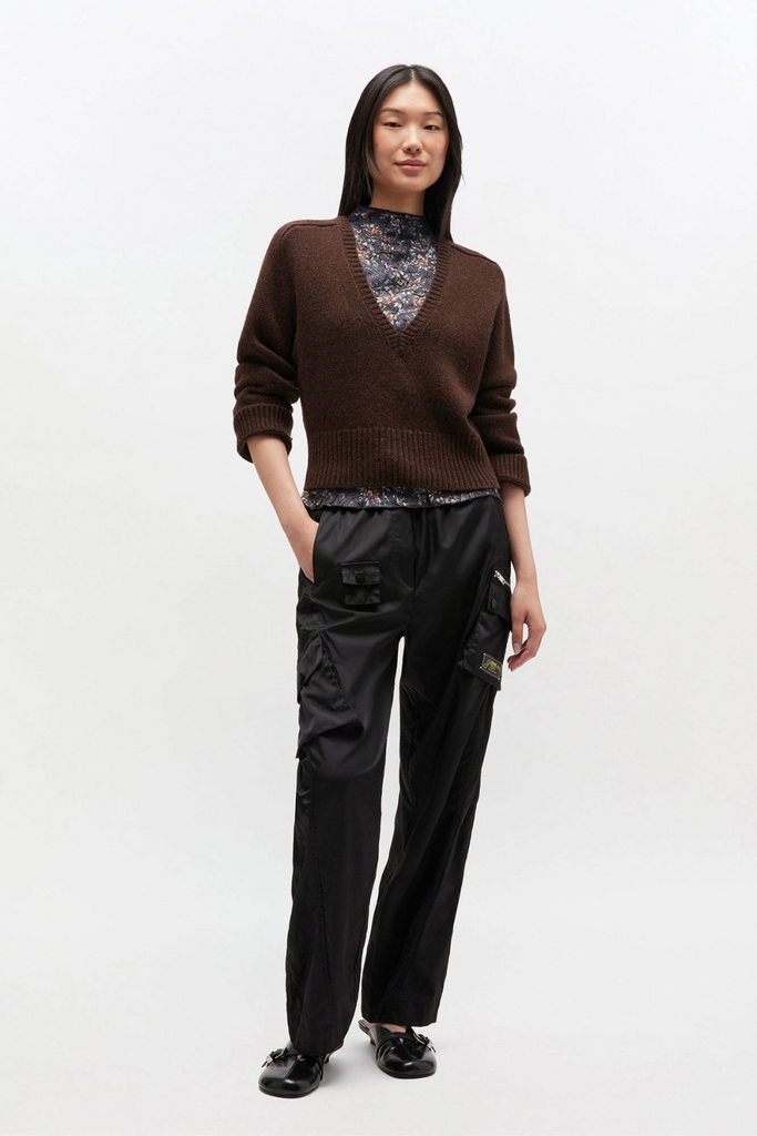 Wool Yak Mix Deep V-neck K2614 - Shaved Chocolate - GANNI