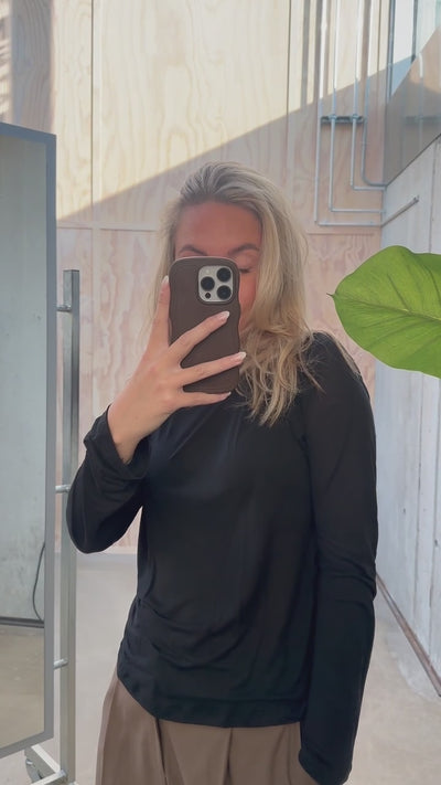 Long Sleeve Tee Bamboo Lyocell - Black - Baserange-5