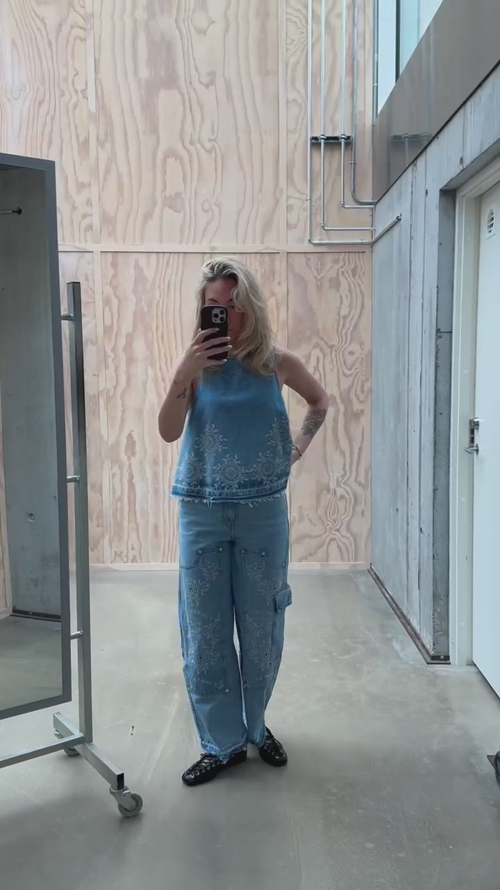 Broderie Anglaise Denim Top J1710 - Light Blue Stone - GANNI