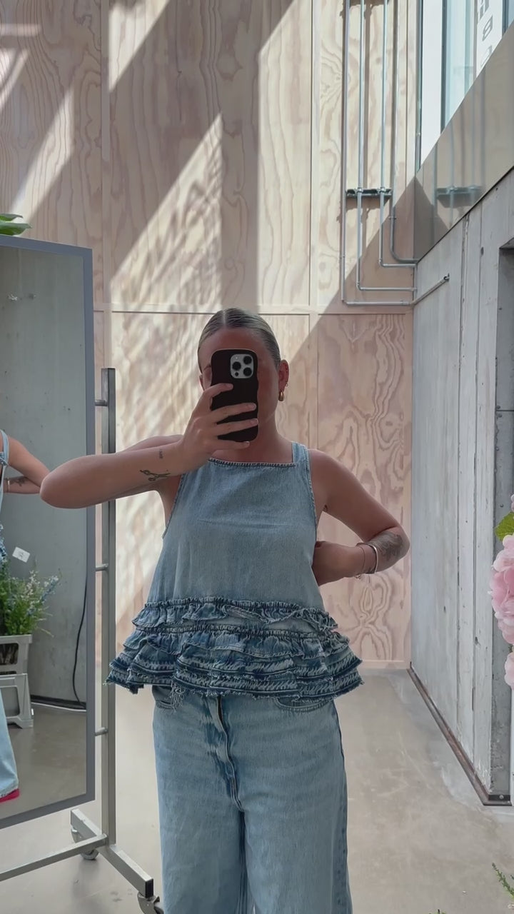 Soft Rigid Denim Frill Top J1818 - Light Blue Stone - GANNI