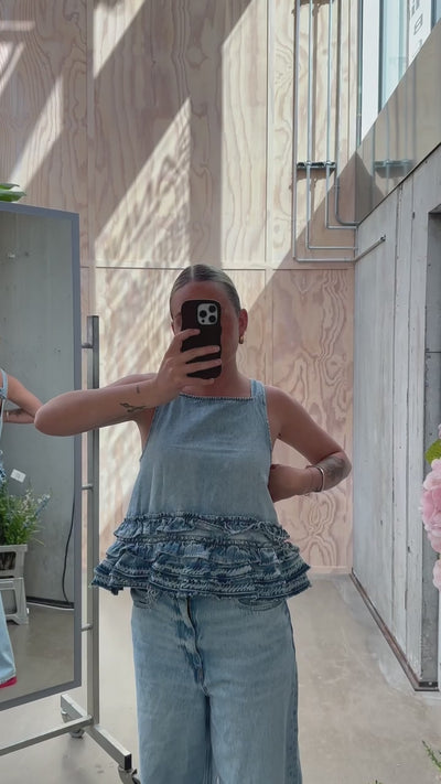 Soft Rigid Denim Frill Top J1818 - Light Blue Stone - GANNI