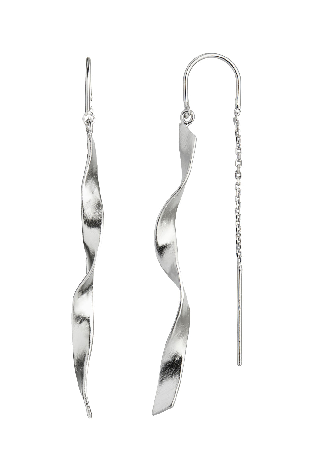 Long Twisted Hammered Earring with Chain - Silver - Stine A