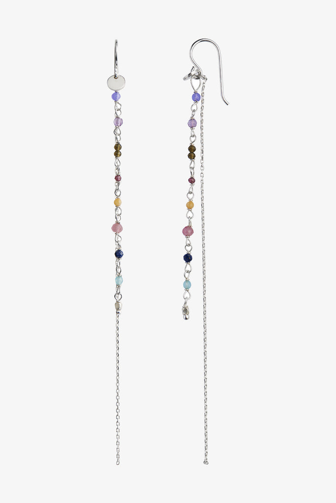Petit Gemstones with Long Chain Earring - Silver - Stine A
