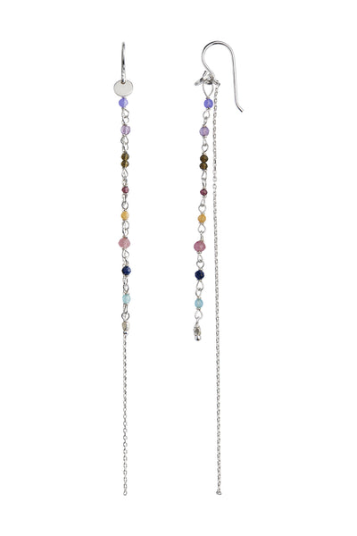 Petit Gemstones with Long Chain Earring - Silver - Stine A