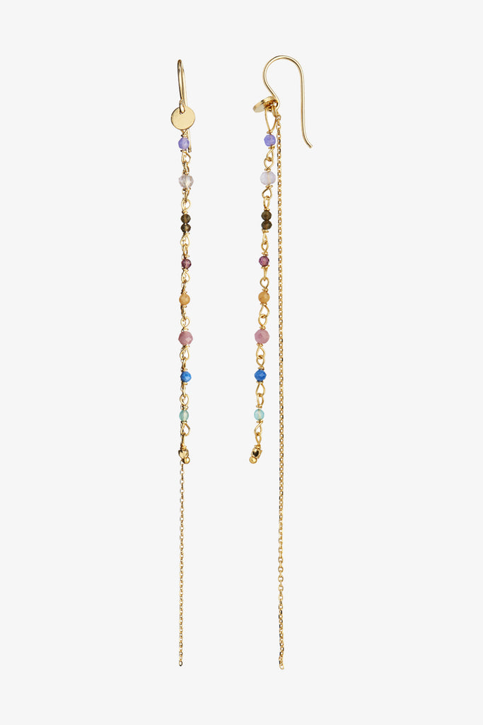 Petit Gemstones with Long Chain Earring - Gold - Stine A