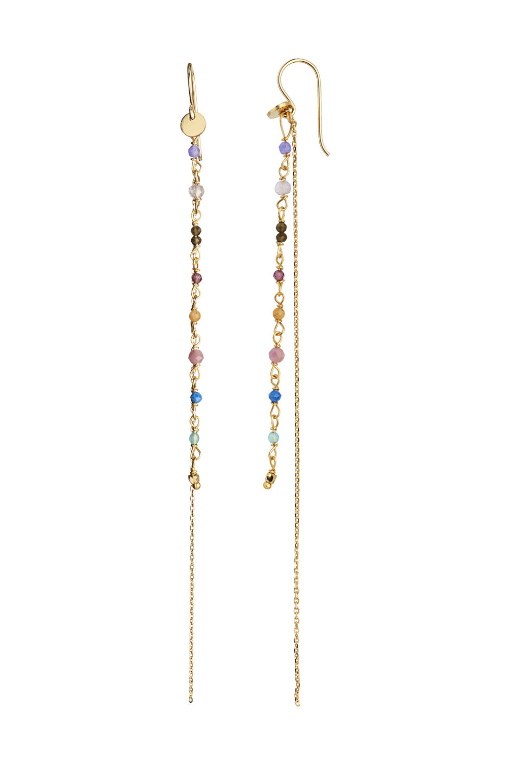 Petit Gemstones with Long Chain Earring - Gold - Stine A