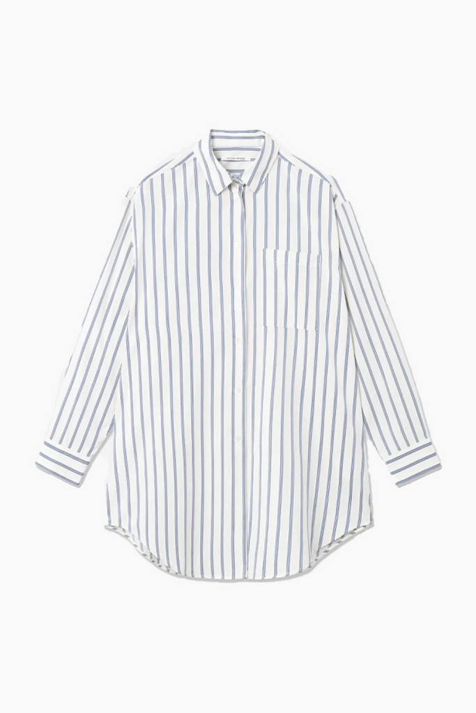 Charlene Popline Stripe Shirt - Royal Blue Stripes - Wood Wood
