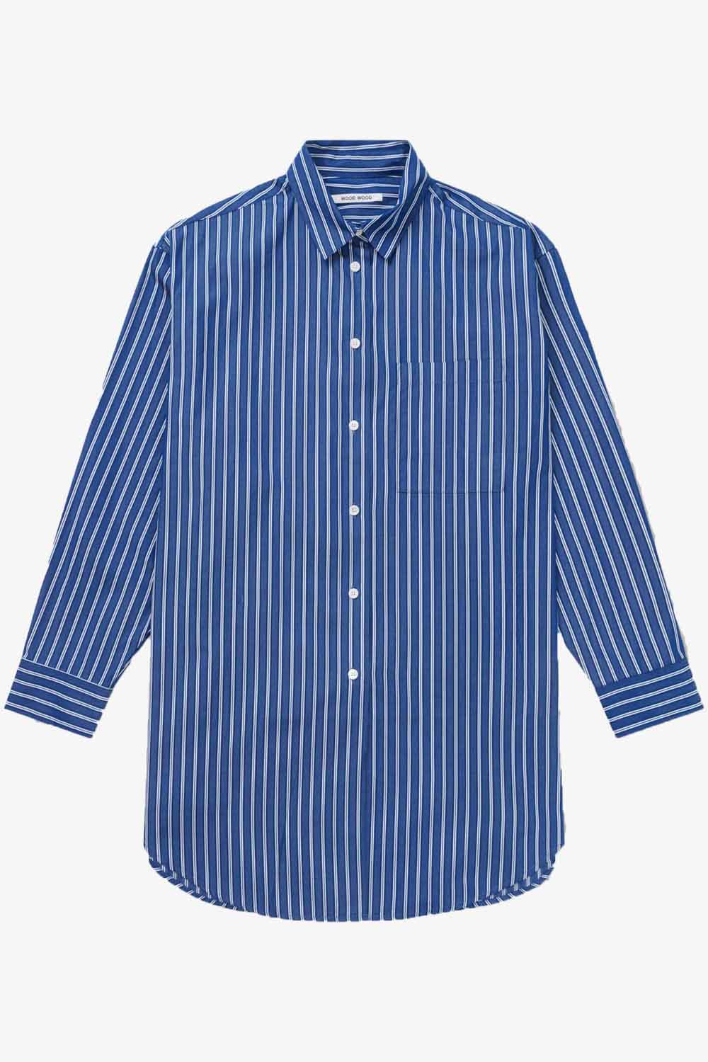 Charlene dobby stripe shirt - Blue stripes - Wood Wood