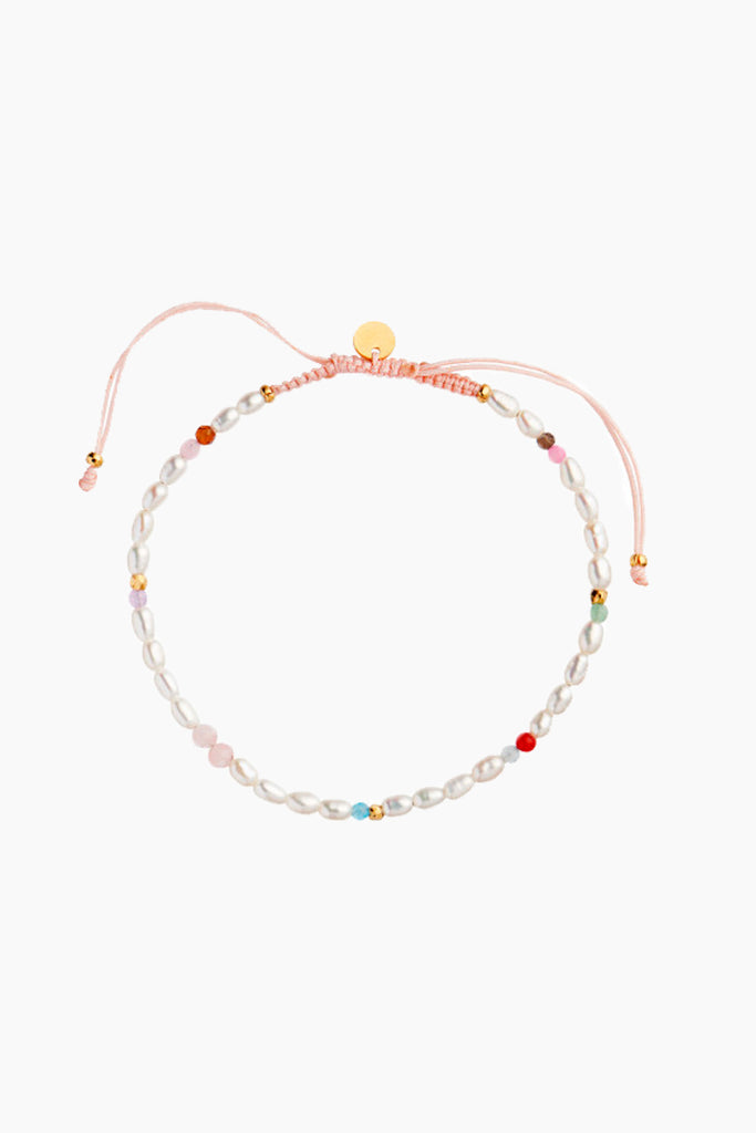 Confetti Pearl Bracelet With Pink Pastel Mix with Soft Pink Ribbon - Multi - Stine A