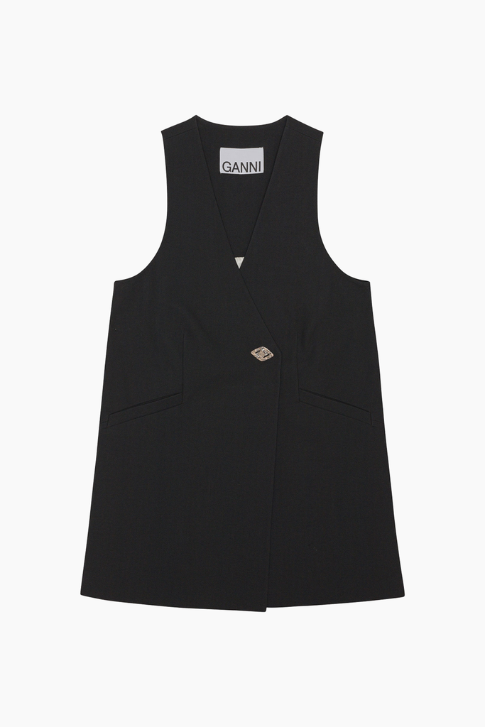 Cotton Suiting Vest F7731 - Black - GANNI