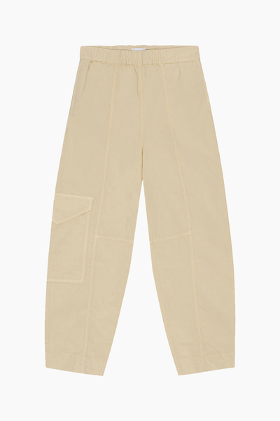 Washed Cotton Canvas Elasticated Curve Pants F8073 - Pale Khaki - GANNI