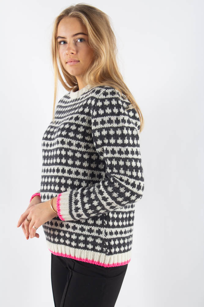 Recycled Iceland Kimilla Sweater - Dark Grey Melange / Winter White - Mads Nørgaard