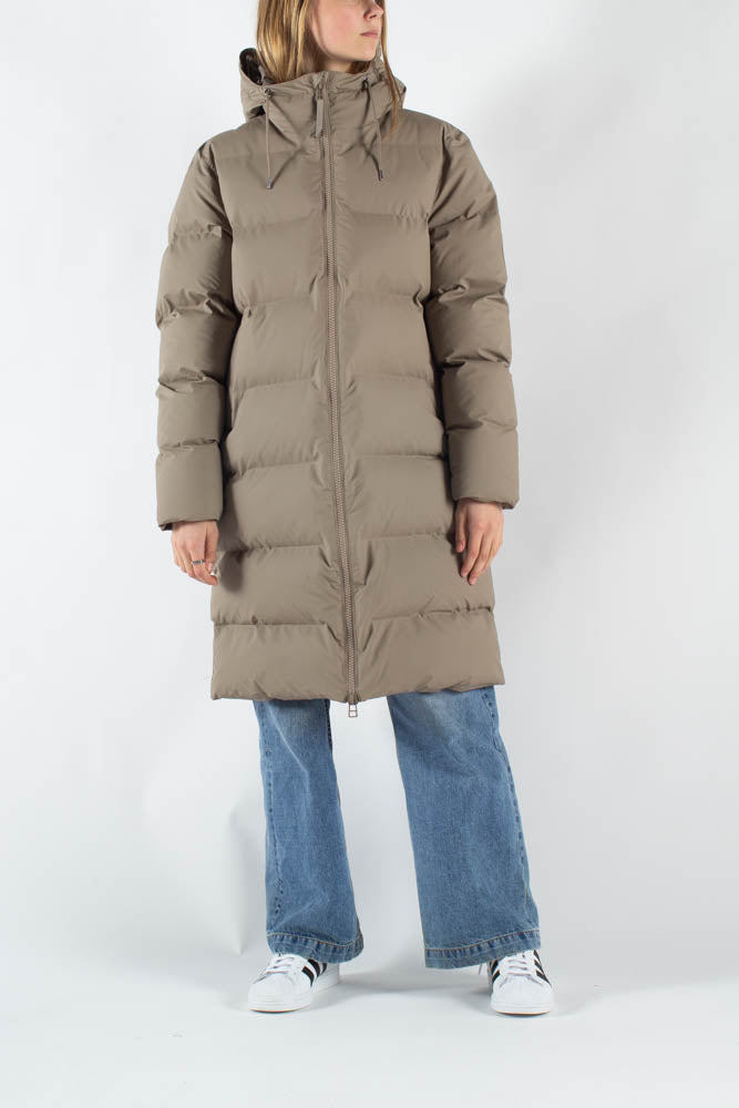 nyt år nabo Skaldet Long Puffer Jacket - Taupe - Rains - Modetøj til kvinder - QNTS – QNTS.dk