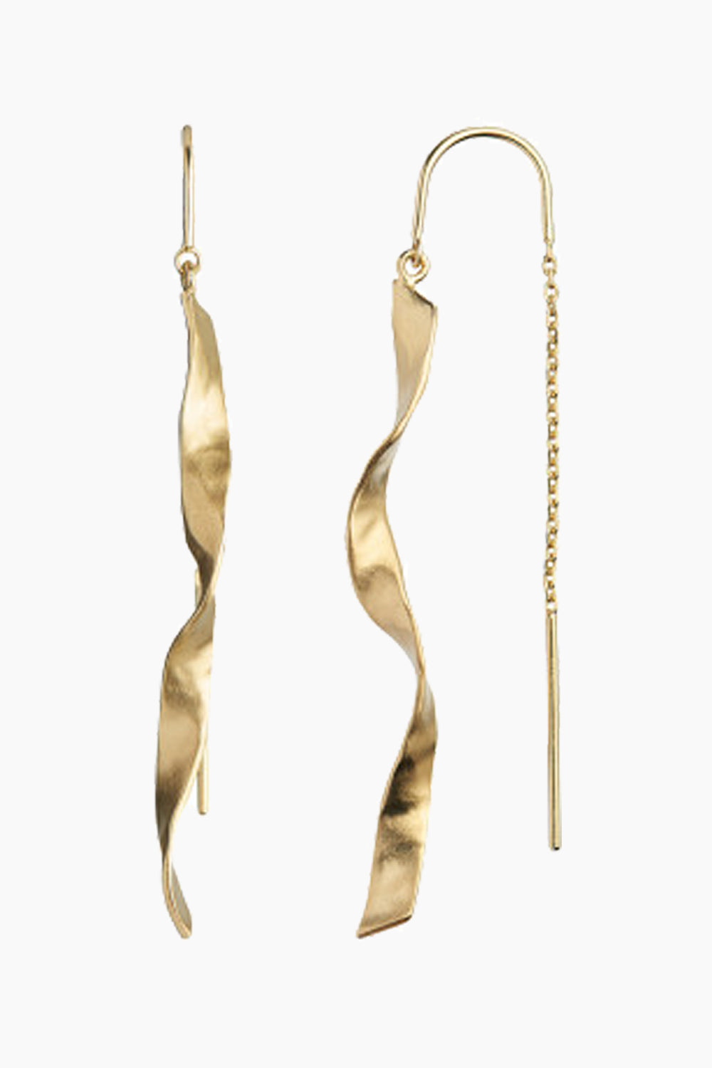 Long Twisted Hammered Earring with Chain - Gold - Stine A