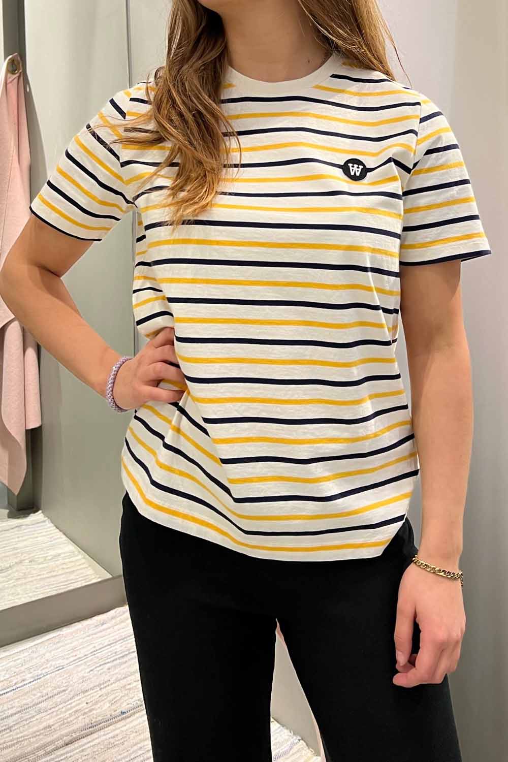 Mia Stripe T-shirt - Off-white/yellow stripes - Wood Wood