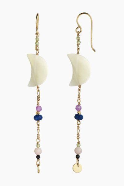 Midnight Moon Pearl Earring - Gold With Gemstone - Stine A