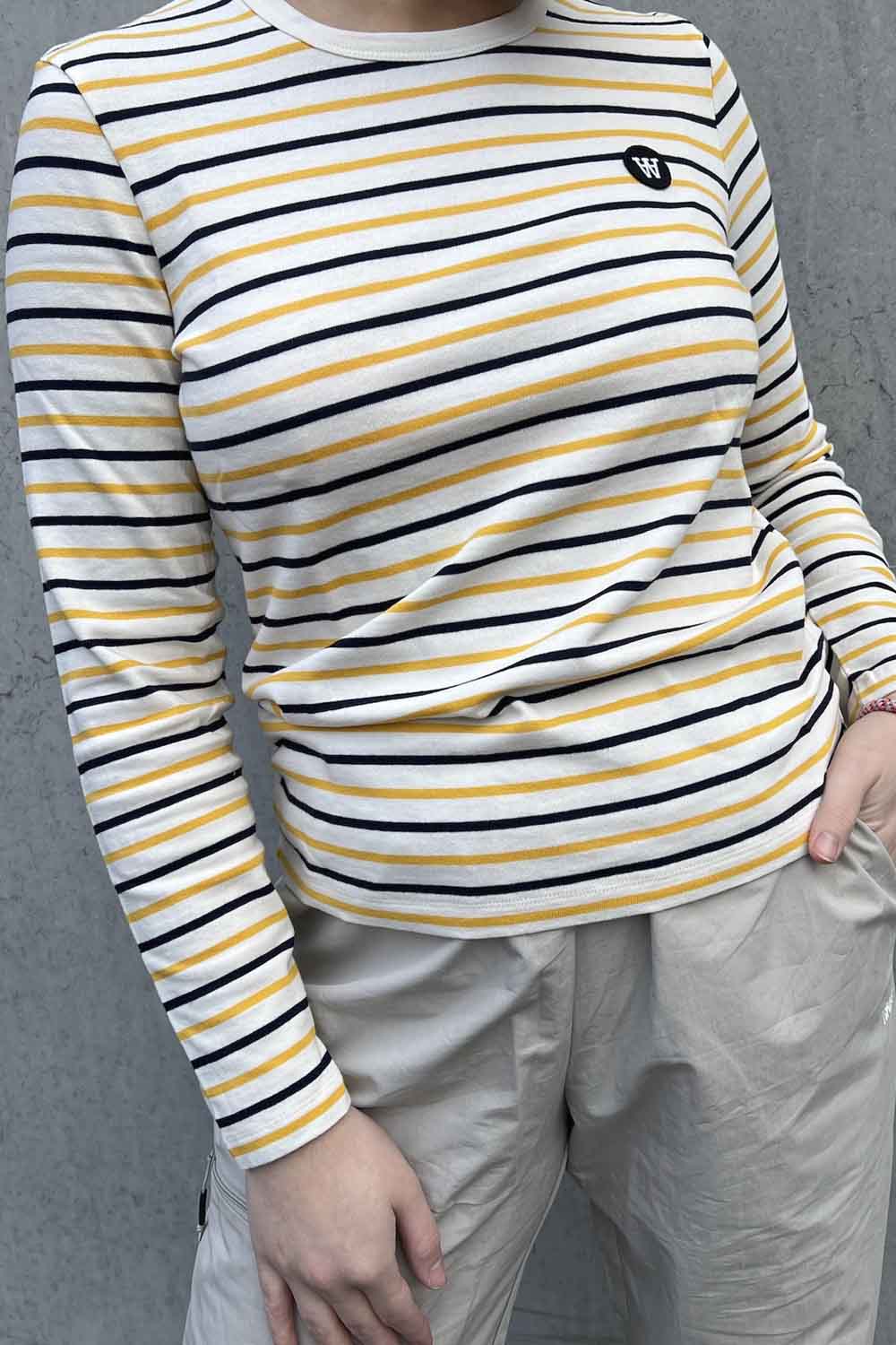 Moa Stripe Long Sleeve - Off-white/yellow stripes - Wood Wood