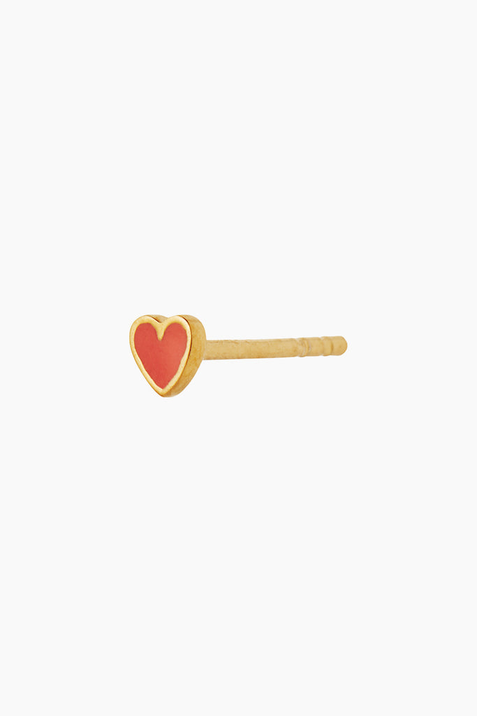Petit Love Heart Red Coral Enamel - Gold - Stine A