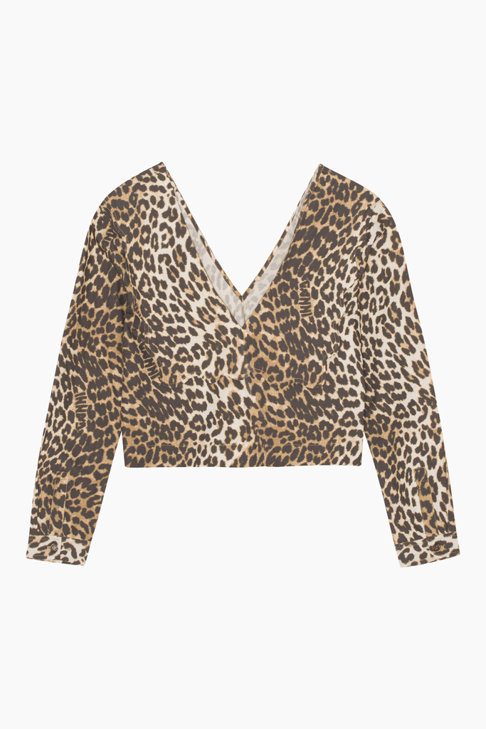 Printed Cotton Rhythm Collar Blouse - Big Leopard Almond - GANNI