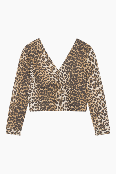 Printed Cotton Rhythm Collar Blouse - Big Leopard Almond - GANNI