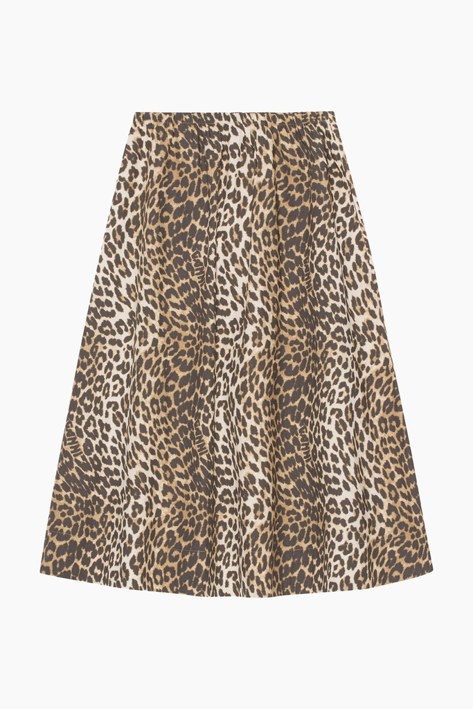 Printed Cotton Elasticated Maxi Skirt - Big Leopard Almond Milk - GANNI