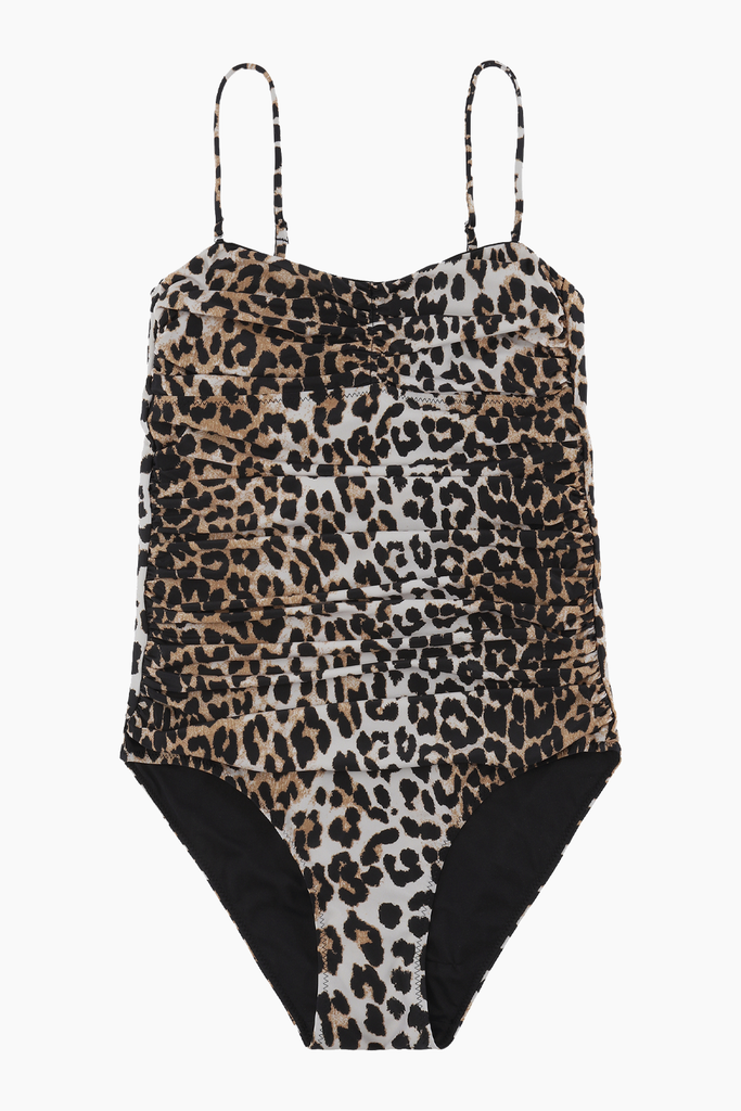 Recycled Core Printed Gathered Swimsuit - Leopard - GANNI