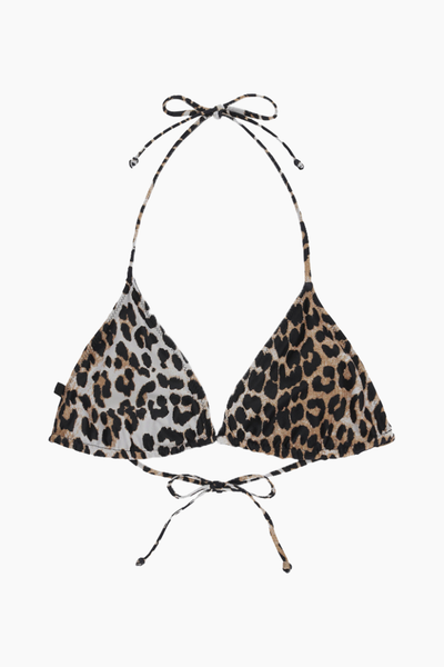 Recycled Core Printed String Bikini Top - Leopard - GANNI