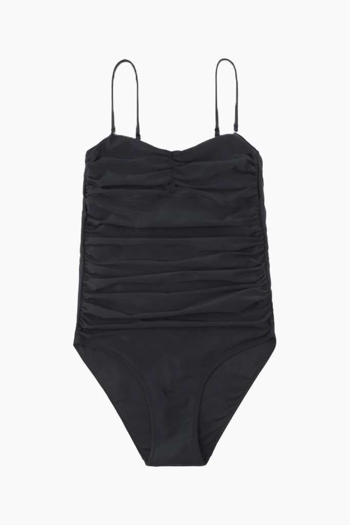 Recycled Core Solid Gathered Swimsuit A4049 - Black - GANNI