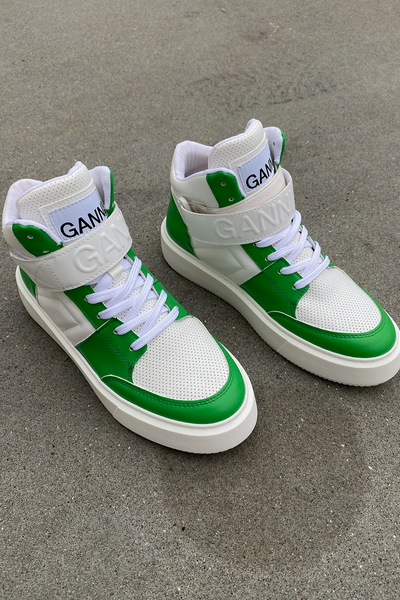Sporty Mix Cupsole High Top Velcro Sneakers - Kelly Green - GANNI
