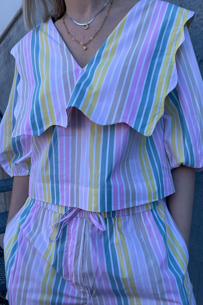 Stripe Cotton Rhythm Collar Blouse F7767 - Multicolour - GANNI