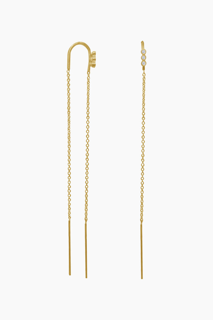 Three Dots Double Chain Earring Piece - Gold - Stine A