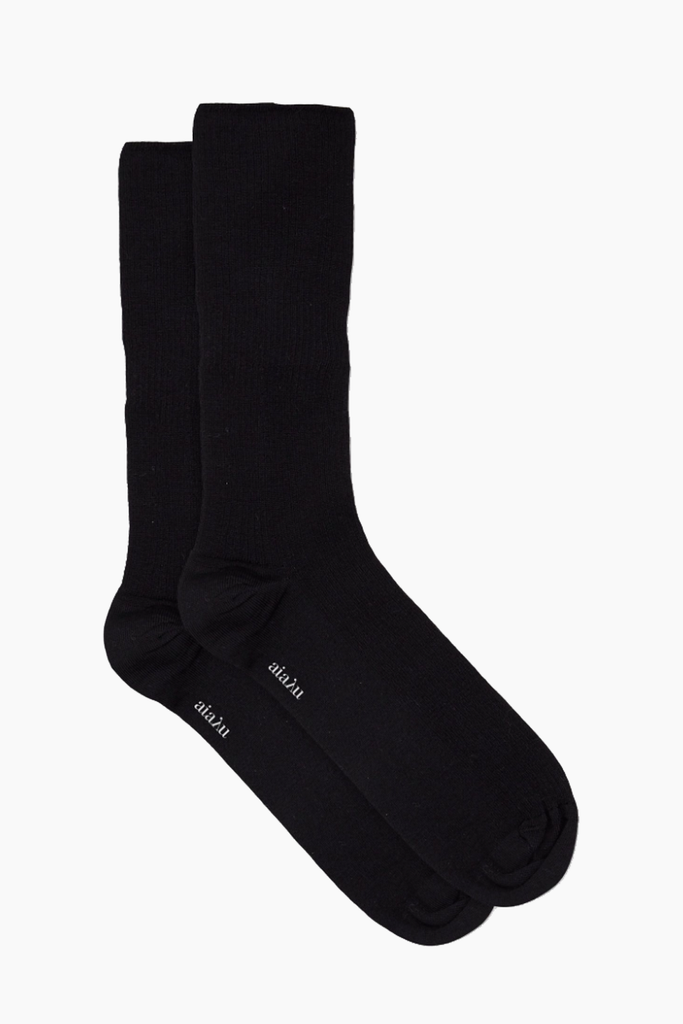 Wool Rib Socks - Black - Aiayu